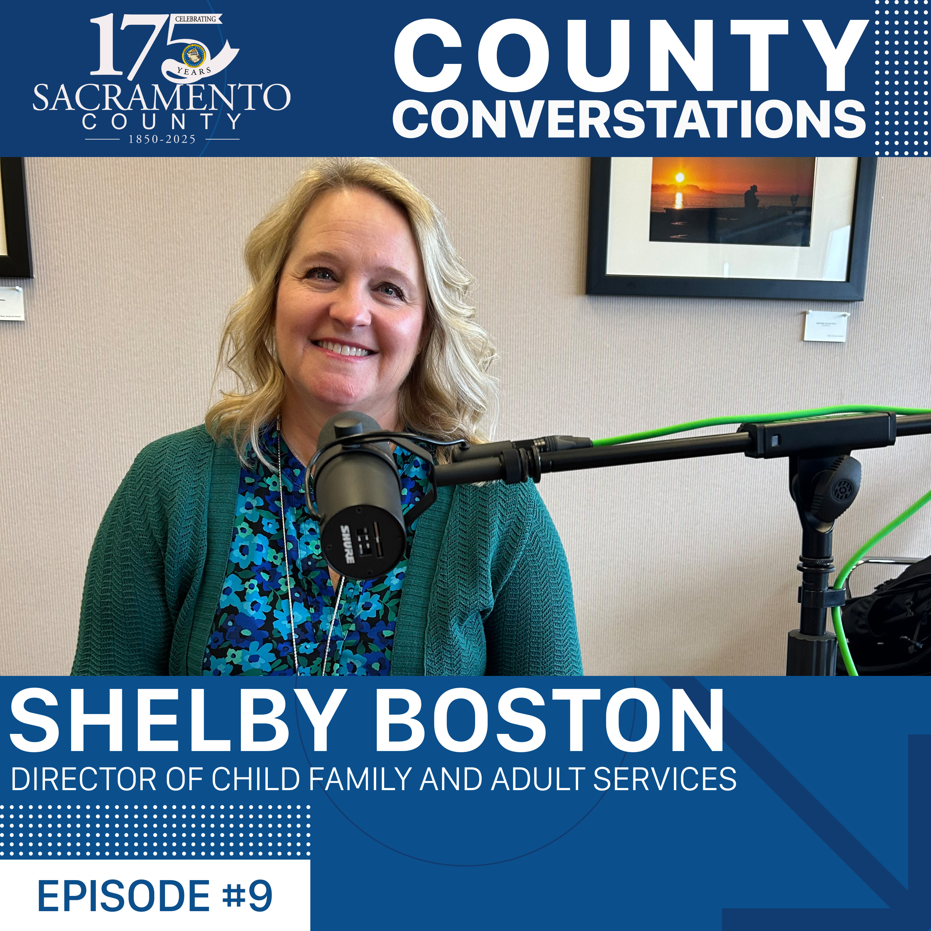 Shelby Boston sitting at a podcast table